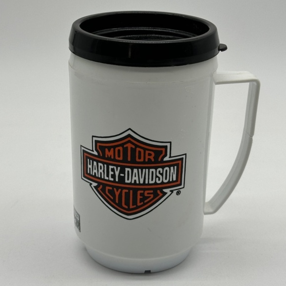 Harley Davidson Vintage White Plastic Mug Cup Motorcycle Bike